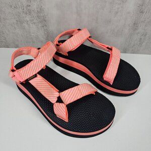 Teva Womens Platform Sandals Pink Coral Black Size‎ 7 Adjustable Straps